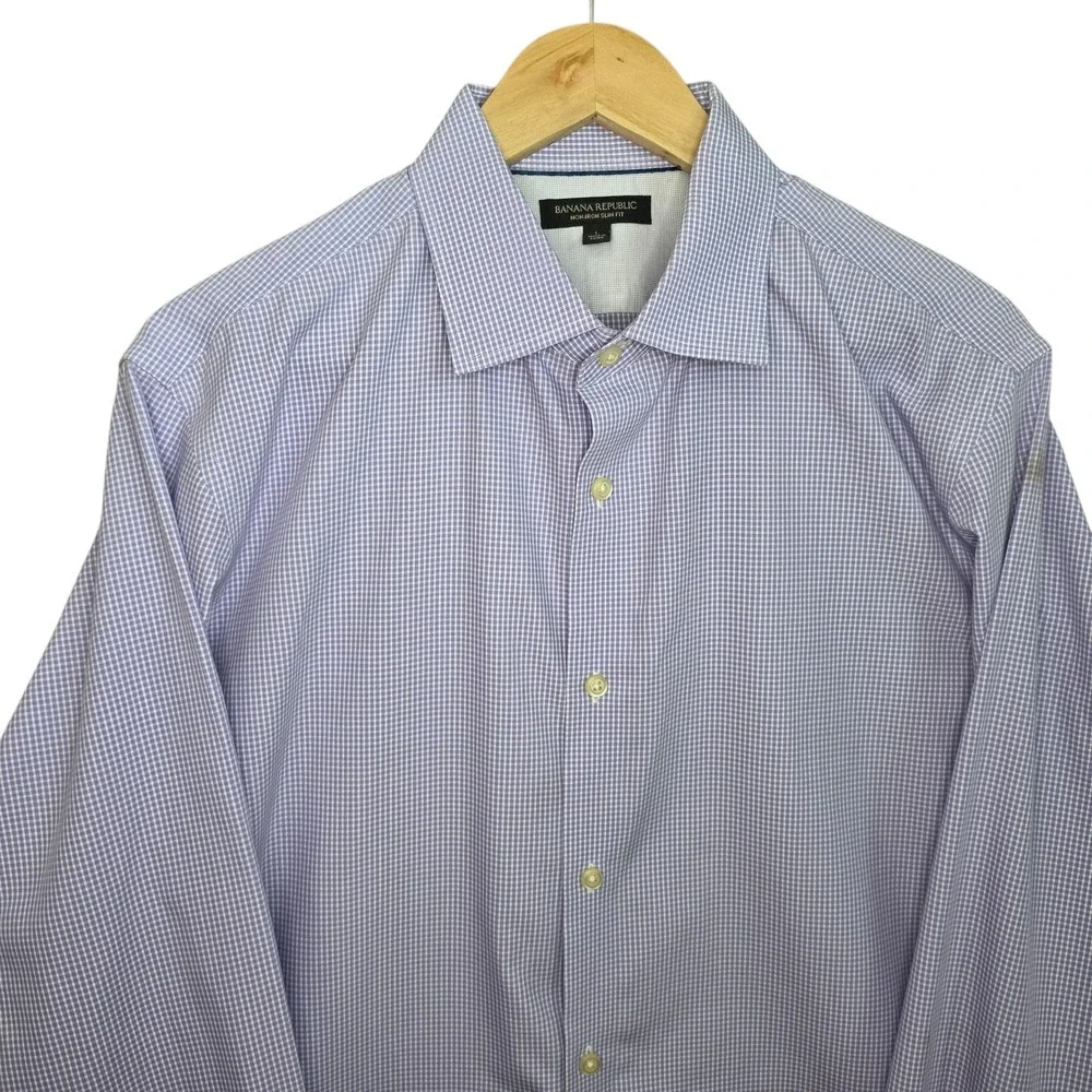 Banana Republic Dress Shirt Womens Large Purple‎ Button Non Iron Slim Fit Cotton